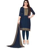 Blue Georgette Embroidered Unstitched Dress Material