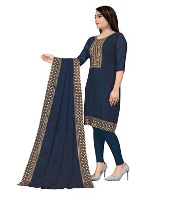 Blue Georgette Embroidered Unstitched Dress Material 3