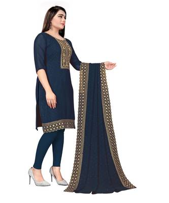 Blue Georgette Embroidered Unstitched Dress Material 4