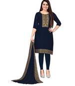 Navy Blue Georgette Embroidered Unstitched Dress Material