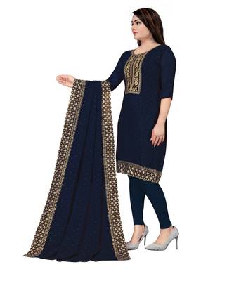 Navy Blue Georgette Embroidered Unstitched Dress Material 3