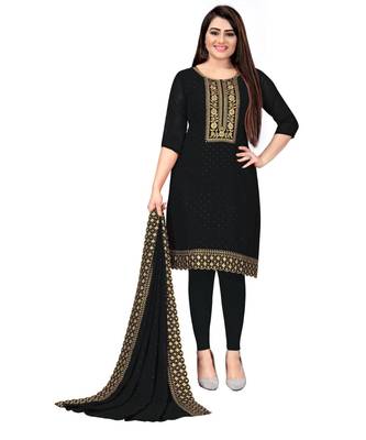 Black Georgette Embroidered Unstitched Dress Material 1