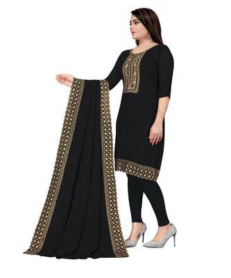 Black Georgette Embroidered Unstitched Dress Material 3