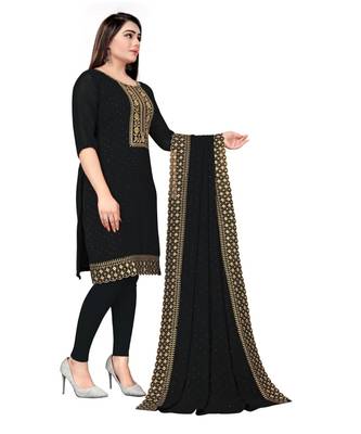 Black Georgette Embroidered Unstitched Dress Material 4