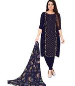 Navy Blue Georgette Embroidered Unstitched Dress Material