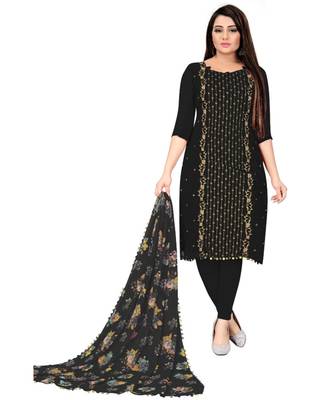Black Georgette Embroidered Unstitched Dress Material 1