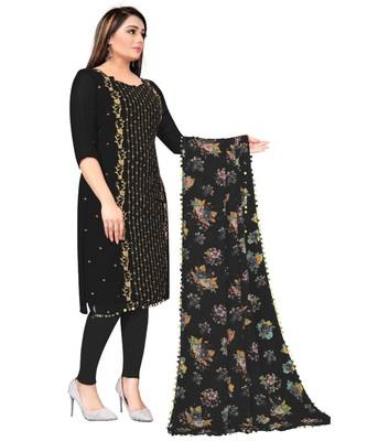Black Georgette Embroidered Unstitched Dress Material 2