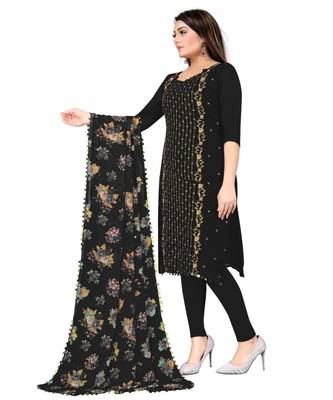Black Georgette Embroidered Unstitched Dress Material 3