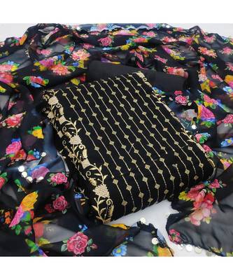 Black Georgette Embroidered Unstitched Dress Material 5