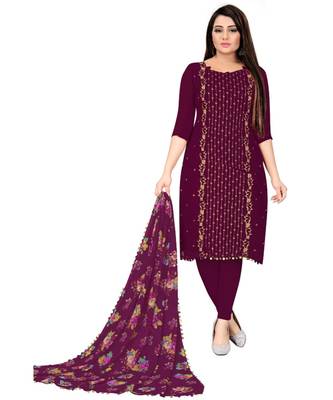 Purple Georgette Embroidered Unstitched Dress Material 1