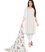 White Georgette Embroidered Unstitched Dress Material