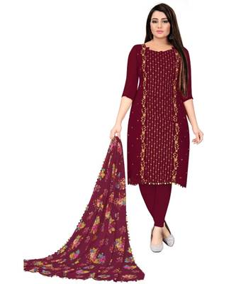Maroon Georgette Embroidered Unstitched Dress Material 1