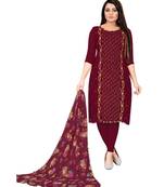 Maroon Georgette Embroidered Unstitched Dress Material