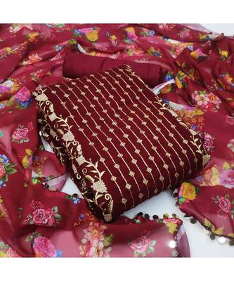 Maroon Georgette Embroidered Unstitched Dress Material 5