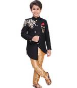 Gold plain cotton silk boys-indo-western-dress