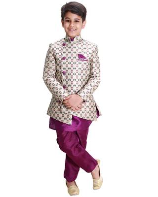 fourfolds boy's purple kurta and pyjama set 1