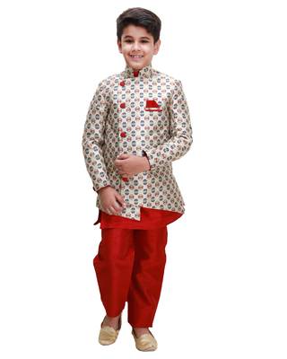 fourfolds boy's red kurta and pyjama set 1
