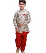 fourfolds boy's red kurta and pyjama set