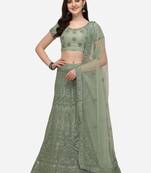 Green embroidered net semi stitched lehenga
