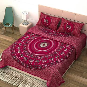 Jaipuri Print Cotton Mandala Double Badsheet  Camel 240 TC With 2 Pillow Cover Size/ 90 X 108 Inch 1
