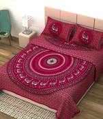 Jaipuri Print Cotton Mandala Double Badsheet  Camel 240 TC With 2 Pillow Cover Size/ 90 X 108 Inch