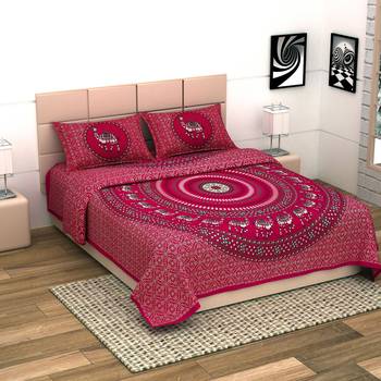 Jaipuri Print Cotton Mandala Double Badsheet  Camel 240 TC With 2 Pillow Cover Size/ 90 X 108 Inch 4