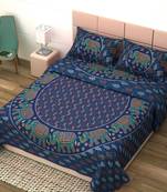 Jaipuri Print Cotton Mandala Double Badsheet  Yellow Elephant 240 TC With 2 Pillow Cover