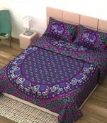Jaipuri Print Cotton Mandala Double Badsheet  White Elephant 240 TC With 2 Pillow Cover