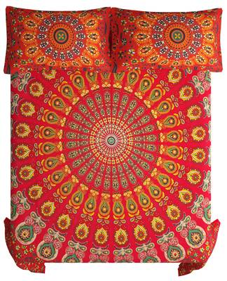 Jaipuri Print Cotton Mandala Double Badsheet Mirchi 240 TC With 2 Pillow Cover 4