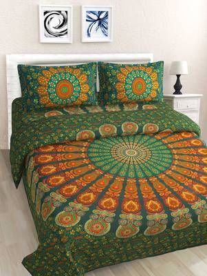 Jaipuri Print Cotton Mandala Double Badsheet Mirchi 240 TC With 2 Pillow Cover 1