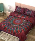 Jaipuri Cotton Mandala Double Badsheet Animal with Gujri Print 240 TC With 2 Pillow Cover Size/ 90 X 108 Inch