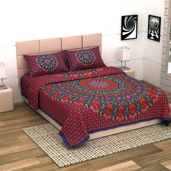 Jaipuri Cotton Mandala Double Badsheet Animal with Gujri Print 240 TC With 2 Pillow Cover Size/ 90 X 108 Inch 3