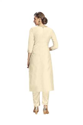 Women'S Beige Modal Chanderi Mukaish Work Unstitched Salwar Suit Material With Innar 2