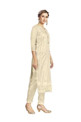 Women'S Beige Modal Chanderi Mukaish Work Unstitched Salwar Suit Material With Innar 4