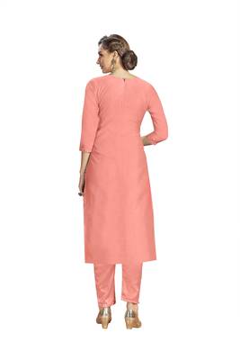 Peach Modal Chanderi Mukaish Work Unstitched Salwar Suit Material With Innar 2