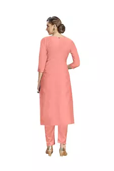 Peach Modal Chanderi Mukaish Work Unstitched Salwar Suit Material With Innar