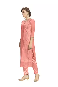 Peach Modal Chanderi Mukaish Work Unstitched Salwar Suit Material With Innar