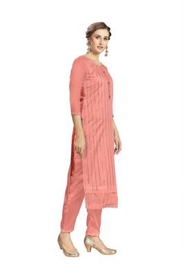 Peach Modal Chanderi Mukaish Work Unstitched Salwar Suit Material With Innar 4