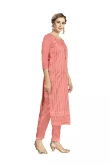 Peach Modal Chanderi Mukaish Work Unstitched Salwar Suit Material With Innar