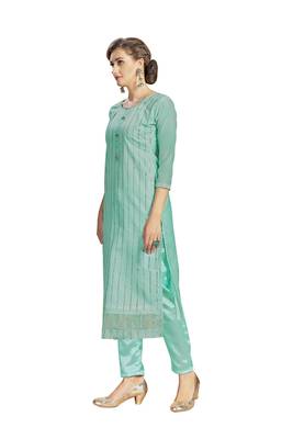 Kimisha Women's Turquoise Modal Chanderi Mukaish Work Unstitched Salwar Suit Material With Innar 2