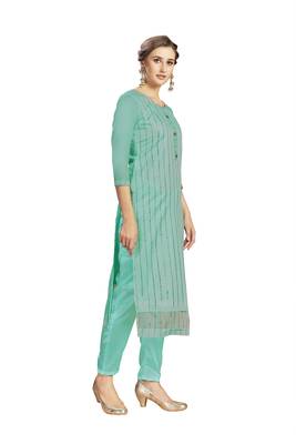 Kimisha Women's Turquoise Modal Chanderi Mukaish Work Unstitched Salwar Suit Material With Innar 3