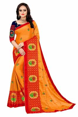 Orange embroidered chiffon saree with blouse 1