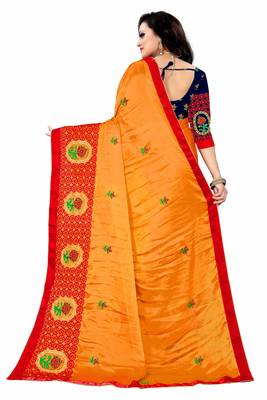 Orange embroidered chiffon saree with blouse 2