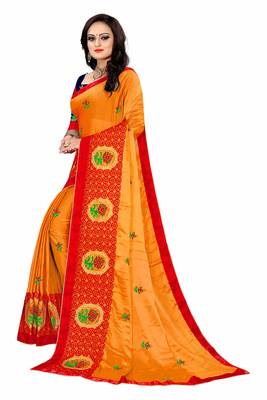 Orange embroidered chiffon saree with blouse 3