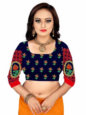 Orange embroidered chiffon saree with blouse 4