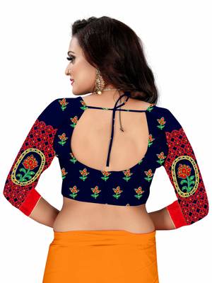 Orange embroidered chiffon saree with blouse 5