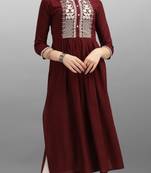 Maroon embroidered rayon Attrective Designer Kurti