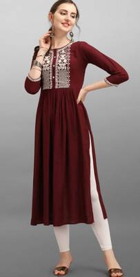 Maroon embroidered rayon Attrective Designer Kurti 3