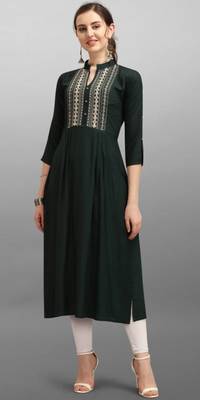 Green embroidered rayon Attrective Designer Kurti 1