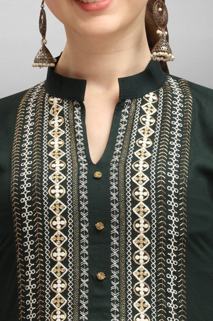 Green embroidered rayon Attrective Designer Kurti